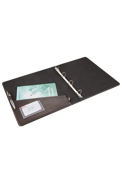 2K A4 Artificial Leather 4-Ring Elite Document Presentation Folder (250 Sheets Capacity) - Brown