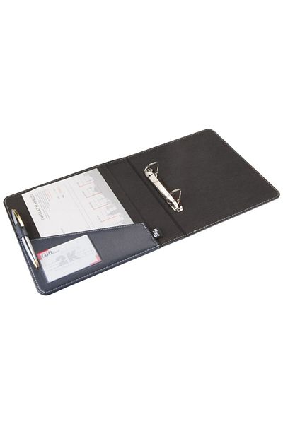2K A5 Small Size Faux Leather Elite Document Presentation Folder with 2 Rings (250 SHEETS CAPACITY) - Navy Blue
