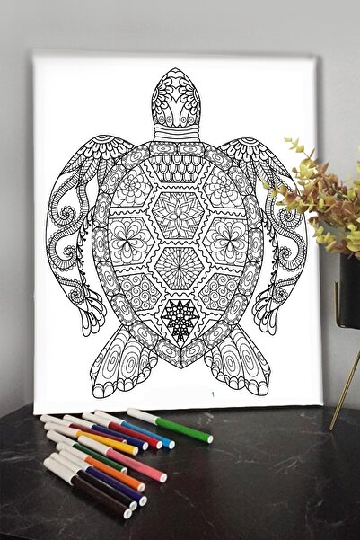 KanvasSepeti Kaplumbağa 40x30cm Çocuklar Için Özel Boyanabilir Tablo Tuval Mandala Kalem Hediyesi Yoktur.