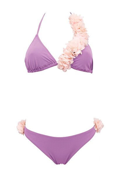Lovekini Beachwear Delilah L|p Çiçekli Üçgen Lila Çocuk Bikini
