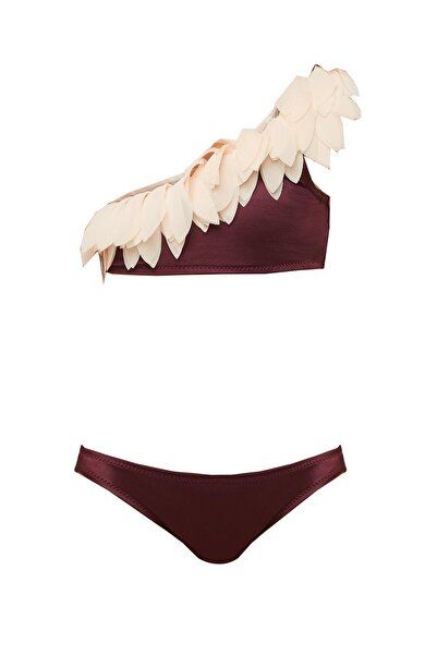 Lovekini Beachwear Rosalinda D|s Çiçekli Tek Omuz Mürdüm Çocuk Bikini