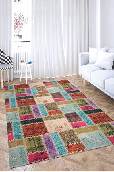Savana Dijital Baskı Renkli Desen Kaymaz Taban Halı