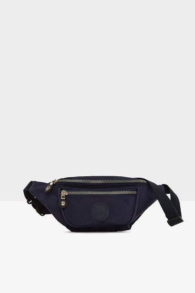 Bagmori Unisex Navy Blue Parachute Fabric Embroidered Waist Bag M000004565
