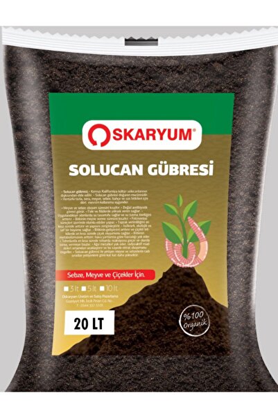 OSKARYUM %100 Organik Solucan Gübresi 20 Lt (sebze Ve Çiçekte Yüksek Verim)