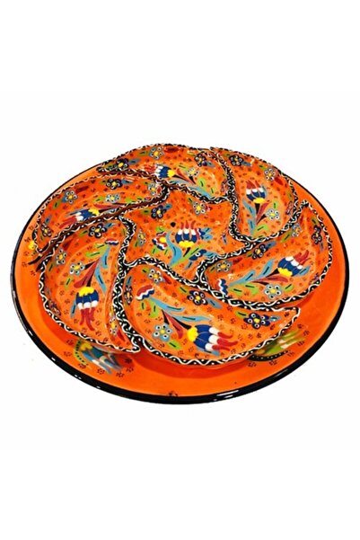 ÇETİN ÇİNİ El Işi Çini Turuncu Kabartma Rüzgar Gülü Çerezlik/kahvaltılık