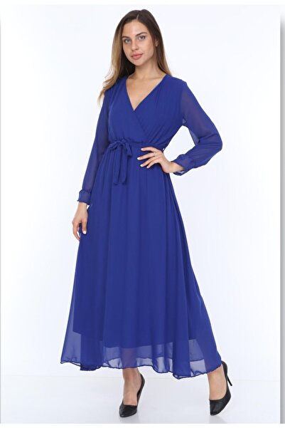 Apple Cix فستان شيفون سادة باللون الأزرق الداكن للنساء