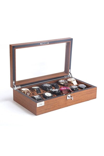 STAND MARKET علبة ساعة مستوردة 12 قطعة من خشب الجوز