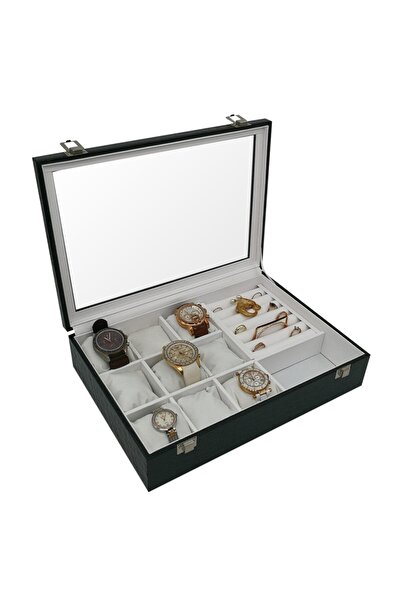STAND MARKET Saat Ve Yüzük Kutusu 9+takı Siyah Rugan Içi Beyaz