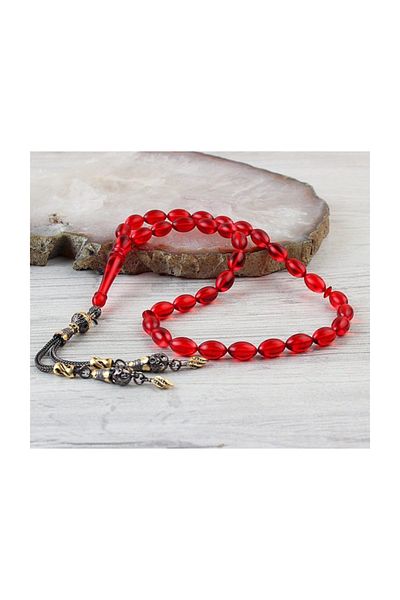 Tesbihsepetim Silver Tasseled Rodaj Coated Clamping Amber Prayer Beads