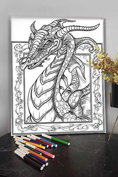 KanvasSepeti Ejderha 40x30cm Çocuklar Için Özel Boyanabilir Tablo Tuval Manda...
