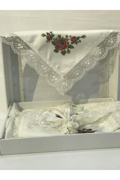 Bilgin's Cross Stitch Printed Laced Table Cloth Set 17 Pieces