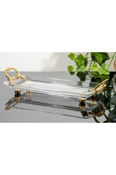 HMF صينية تقديم زجاجية ذهبية