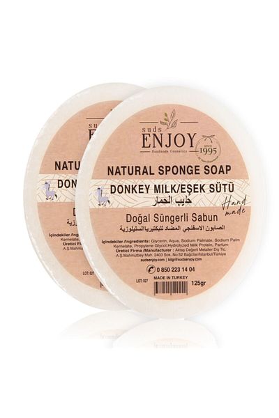 SUDSENJOY قطعتين من صابون الاستحمام الطبيعي المصنوع يدويًا من حليب الحمار مع إسفنجة 2 × 125 جرام استمتع بالرذاذ