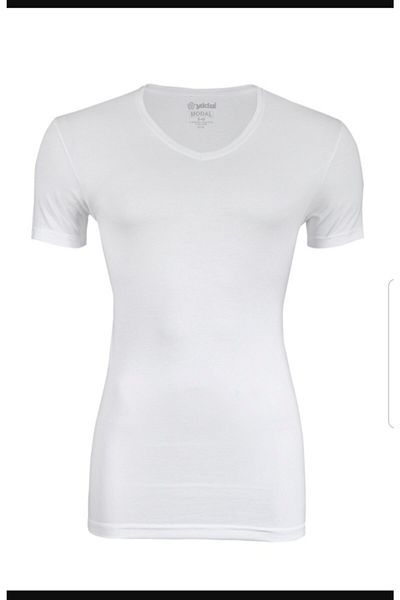 YILDIZ Men's White Modal V-Neck T-shirt 150