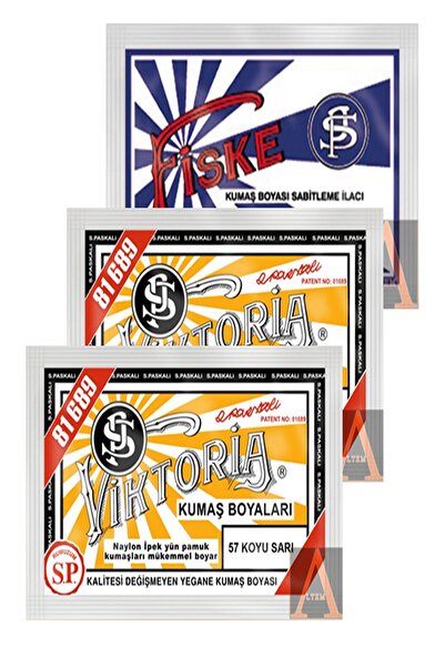 Viktoria Kumaş Boyası 2 Paket Koyu Sarı+1 Paket Sabitleyici Fiske