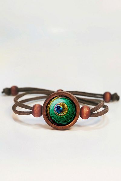 Tahtakolik Peacock Fractal Wooden Bracelet Single Size N11.55816