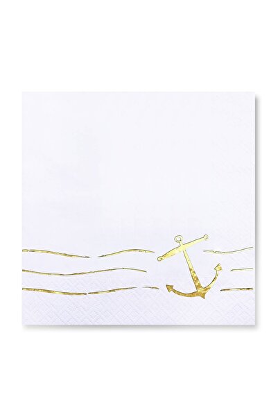 Story 33 سم ورق جولد مغلف بتصميم مارين 16 قطعة من مناديل ورقية بيضاء