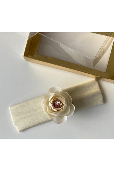 QUEEN AKSESUAR Cream Jewelled Crystal Transparent Artificial Flower Baby Headbands