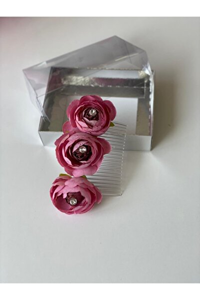 QUEEN AKSESUAR Pink Color Transparent Scalloped Artificial Floral Stoned Moth...