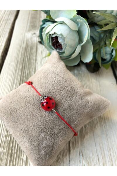 Mina Cam Tasarım Murano Ayarlı El Yapımı Uğur Böceği Bileklik