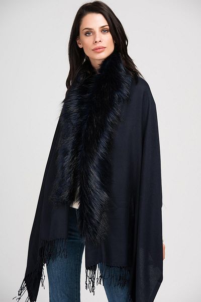 Axesoire 11293 Navy Blue Fur Tassel Poncho Yl