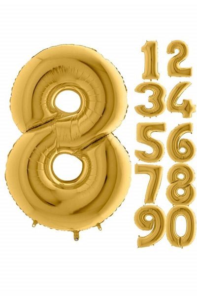 Çemrek Süs Parti 8 Number Gold Color Foil Balloon 100cm