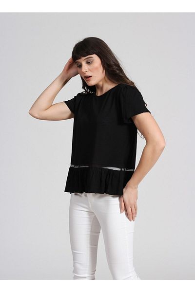 Seamoda Tricou de bază cu volane negru