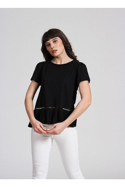 Seamoda Tricou de bază cu volane negru