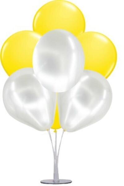 Çemrek Süs Parti Yellow and White Balloon Stand - 1 Stand and 10 Metallic Balloons
