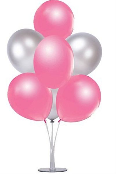 Çemrek Süs Parti Silver Pink Balloon Stand - 1 Stand and 10 Metallic Balloons