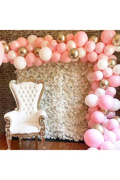 Çemrek Süs Parti Pink Balloon Chain - 100 Balloons, 5 Mt Chain Apparatus and Balloon Pump