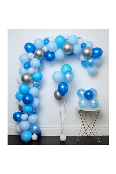 Çemrek Süs Parti Blue Balloon Chain - 100 Balloon, 5 Mt Chain Apparatus and Balloon Pump