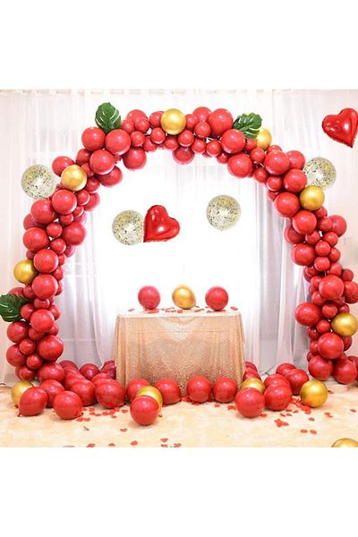 Çemrek Süs Parti Red Balloon Chain 100 Pieces Balloon 5 m Chain Apparatus and Balloon Pump
