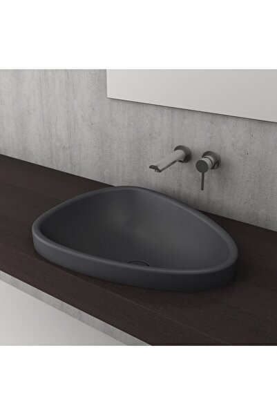 Bocchi Banyoburda | Etna Mat Antrasit Tezgah Üstü Çanak Lavabo 58 cm ( Korüklu Sifon Dahil)
