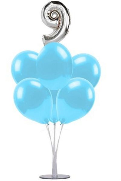Çemrek Süs Parti Blue 9 Years Old Balloon Stand - 1 Stand and 10 Metallic Balloons and 50 Cm Foil Balloons
