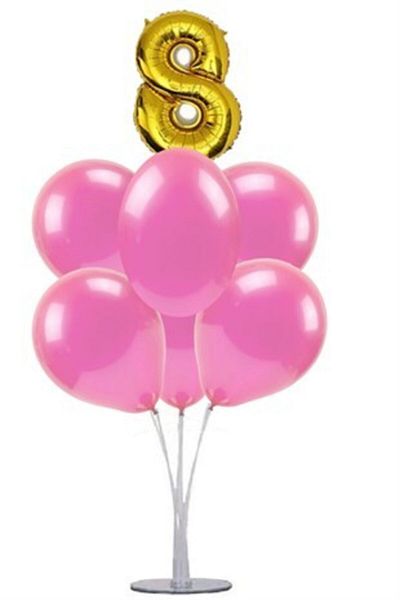 Çemrek Süs Parti Pink 8 Years Old Balloon Stand - 1 Stand and 10 Metallic Balloons and 50 Cm Foil Balloons