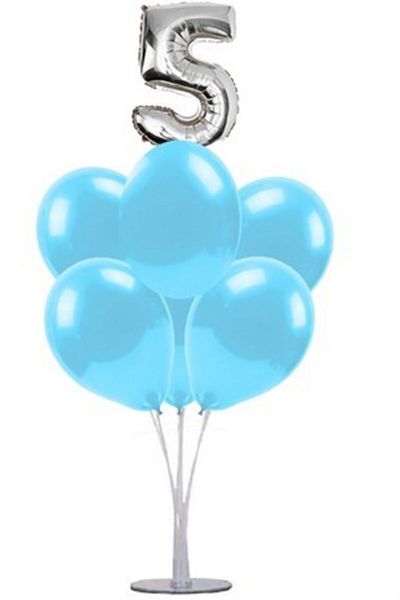 Çemrek Süs Parti Blue 5 Year Old Balloon Stand - 1 Stand and 10 Metallic Balloons and 50 Cm Foil Balloons