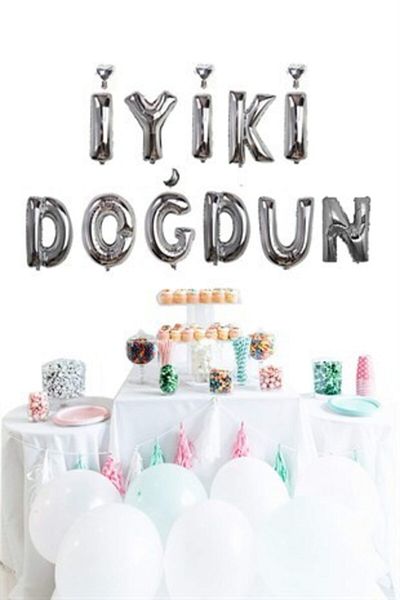 Çemrek Süs Parti Silver Happy Birthday Foil Balloon