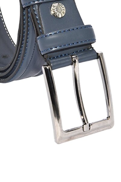 Süzer Deri Синій штучний шкіряний ремінь з візерунком, 3,5 см, класичний - 8045-61