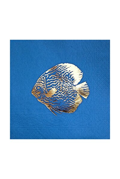 Story 33 سم  ×  33 سم منديل ورق أزرق اللون بتصميم سمك مزخرف بالذهب عدد 16