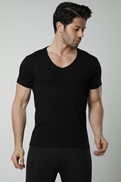Hmd 3-Piece Men's Cotton Black V-Neck Undershirt & Wide Collar & Lycra Comfortable Texture