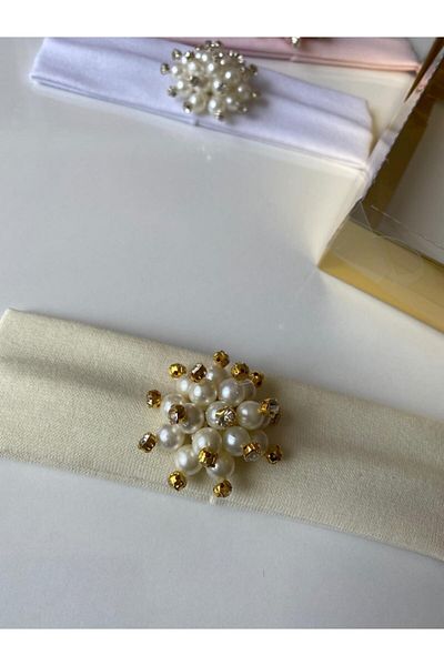 QUEEN AKSESUAR Off-White Cream Color Pearl Stone Baby Hair Band