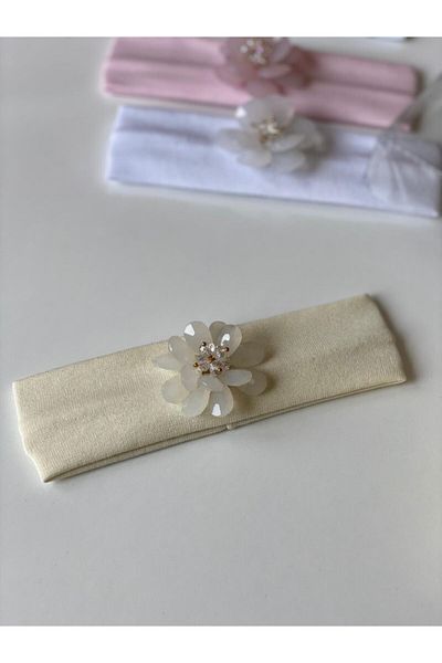 QUEEN AKSESUAR Cream Colored Crystal Stone Hair Band