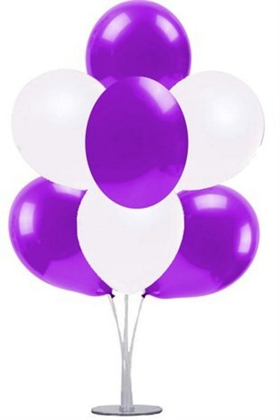 Çemrek Süs Parti Purple and White Balloon Stand - 1 Stand and 10 Metallic Balloons