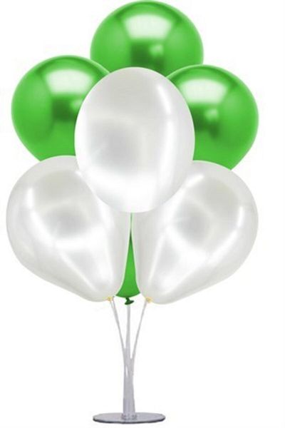 Çemrek Süs Parti Green and White Balloon Stand - 1 Stand and 10 Metallic Balloons