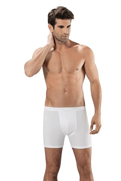 Liva Erkek Beyaz Likralı Uzun Boxer