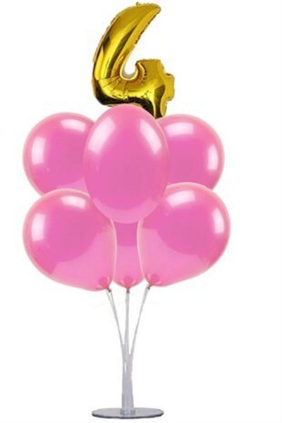 Çemrek Süs Parti Pink 4 Year Old Balloon Stand, 1 Stand and 10 Metallic Balloons and 50 cm Foil Balloons
