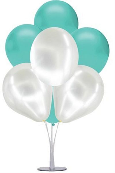 Çemrek Süs Parti Mint and White Balloon Stand - 1 Stand and 10 Metallic Balloons