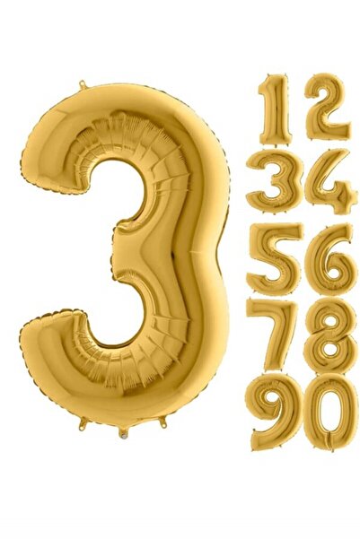 Çemrek Süs Parti 3 Number Gold Color Foil Balloon 100cm