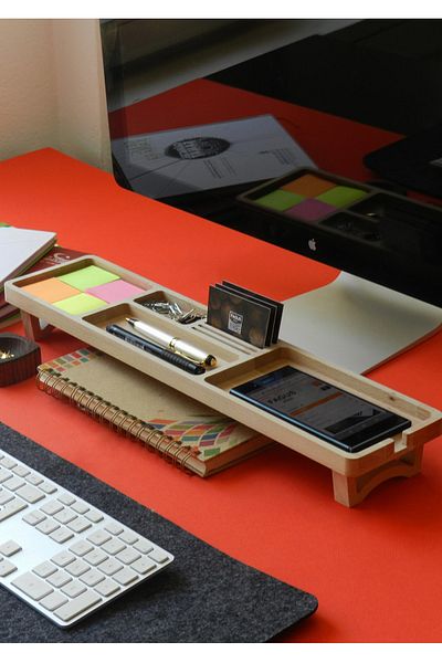 Fagus Wood Office Gift Business Card Holder-Pen Holder-Phone Etc. It Has Areas Where You Can Put Office Supplies